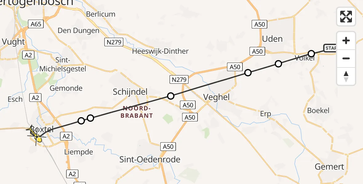 Routekaart van de vlucht: Lifeliner 3 naar Boxtel, van Salmstraat