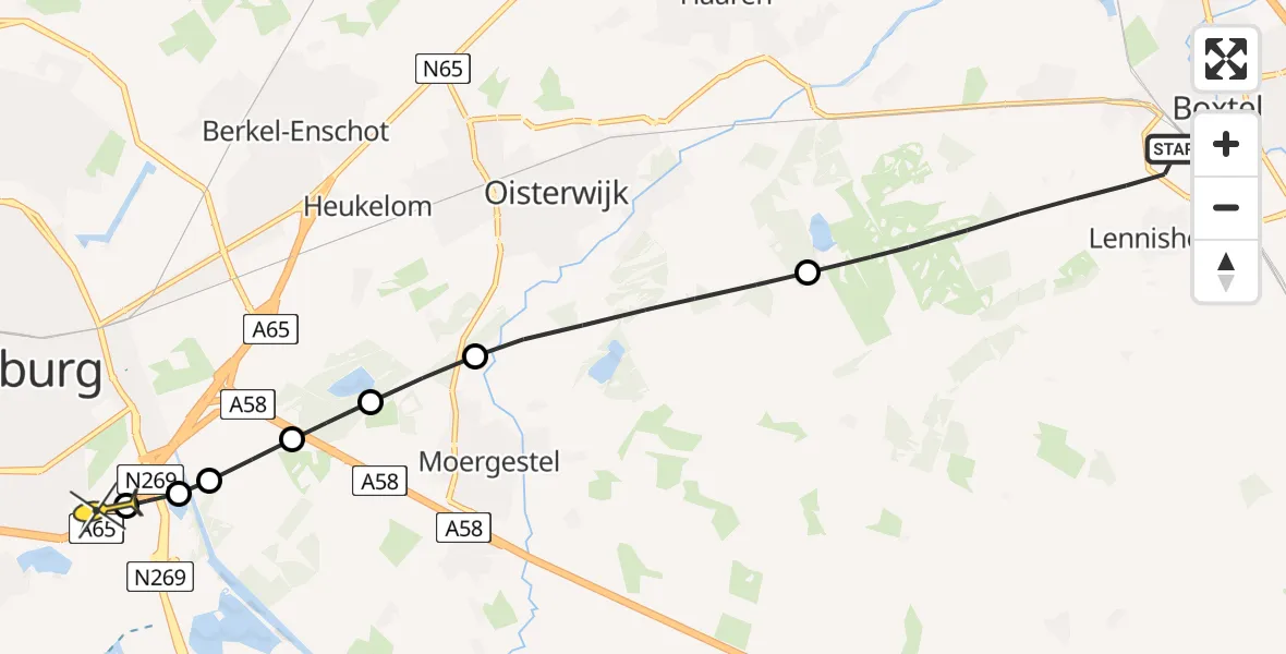 Routekaart van de vlucht: Lifeliner 3 naar Tilburg, Leijweg