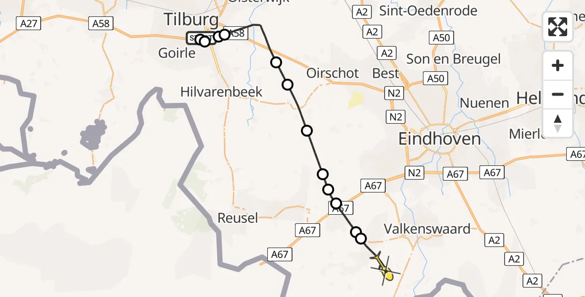 Routekaart van de vlucht: Lifeliner 3 naar Bergeijk, Fressevenweg