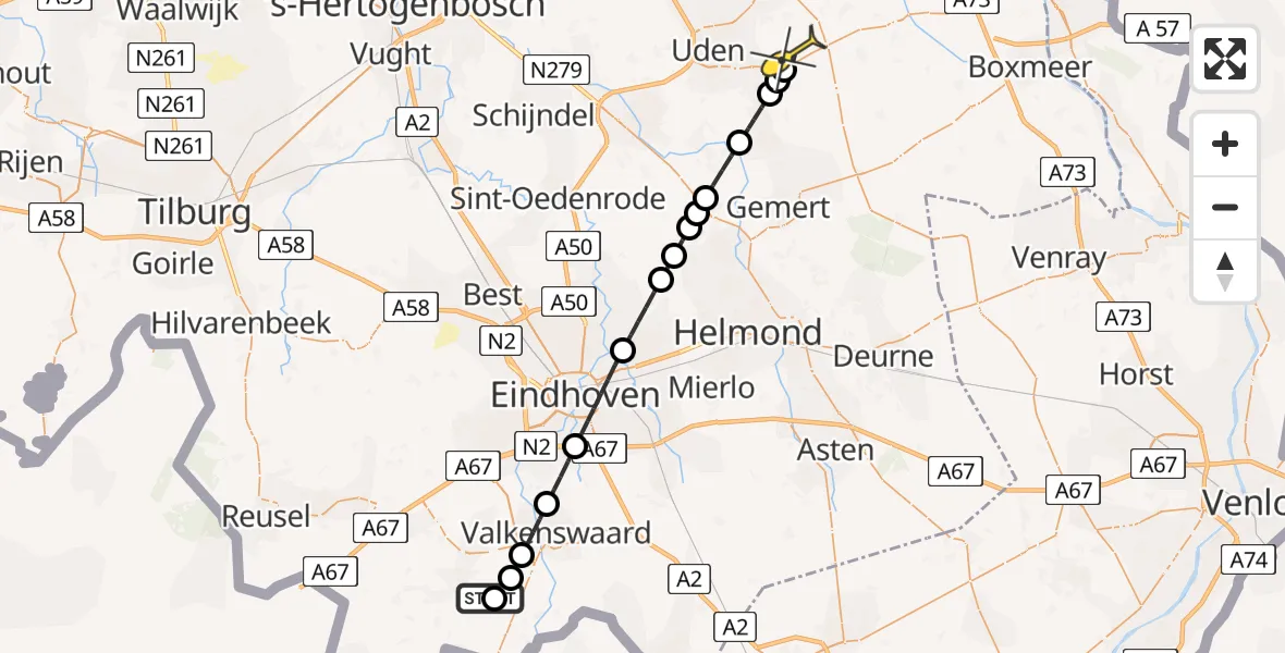 Routekaart van de vlucht: Lifeliner 3 naar Vliegbasis Volkel, Zeelandsedijk