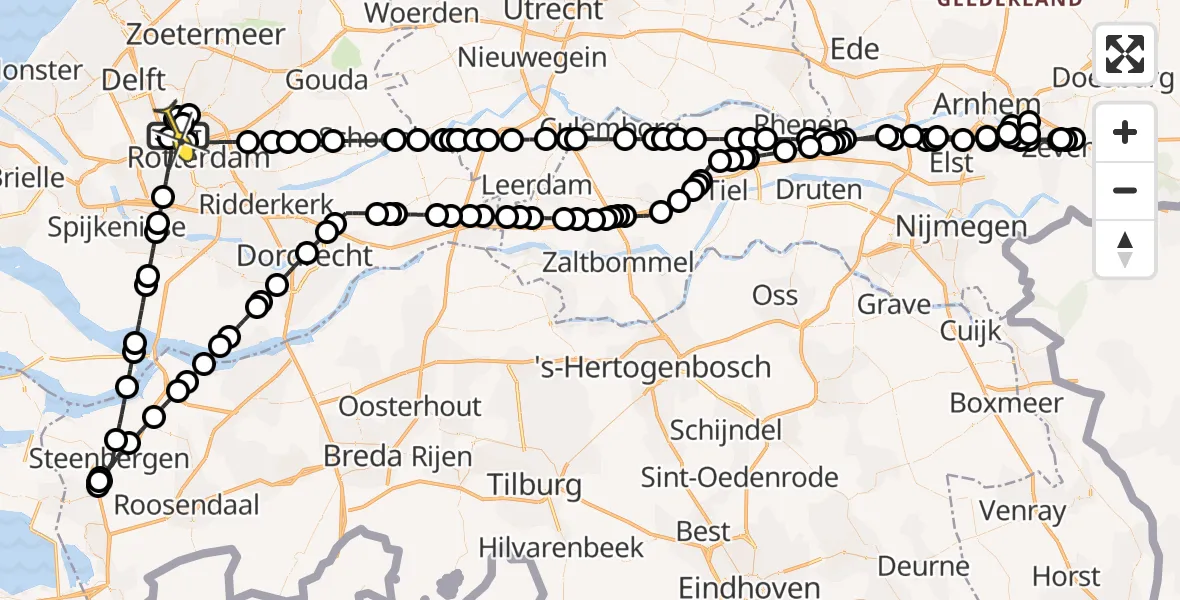 Routekaart van de vlucht: Politieheli naar Rotterdam The Hague Airport, Brandenburgbaan