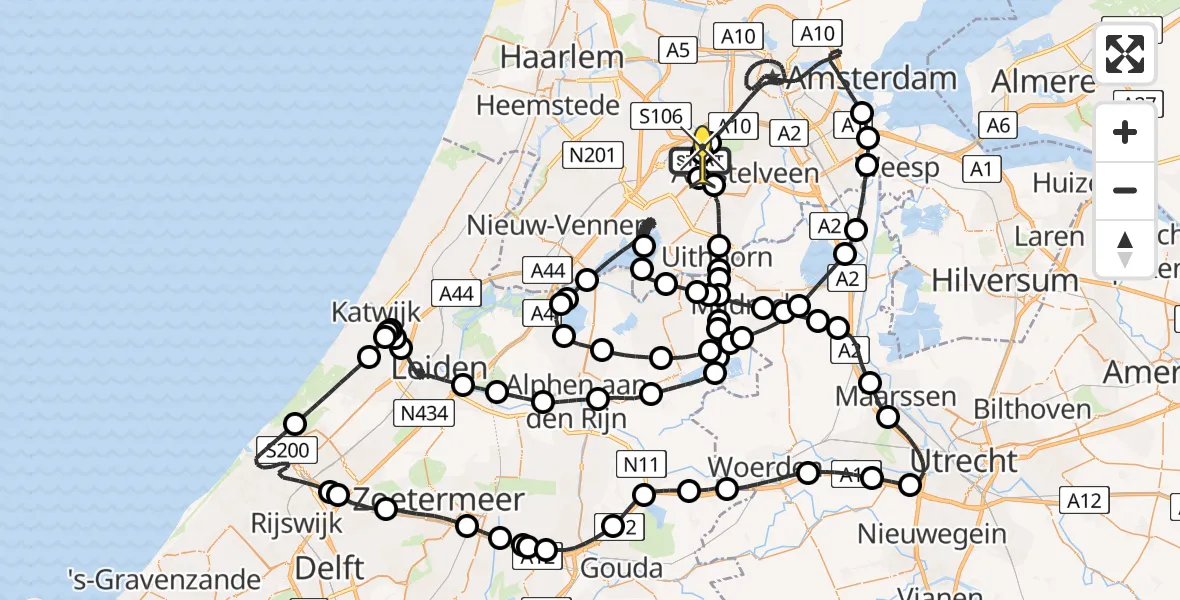 Routekaart van de vlucht: Politieheli naar Schiphol, Loevesteinse Randweg