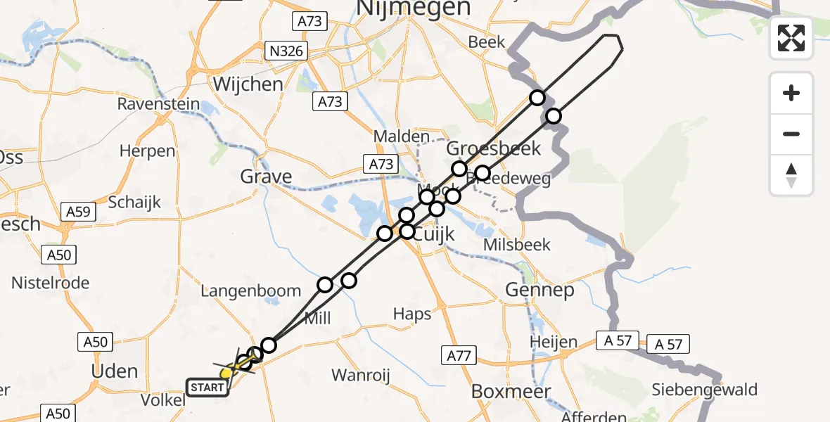 Routekaart van de vlucht: Lifeliner 3 naar Volkel, Zeelandsedijk