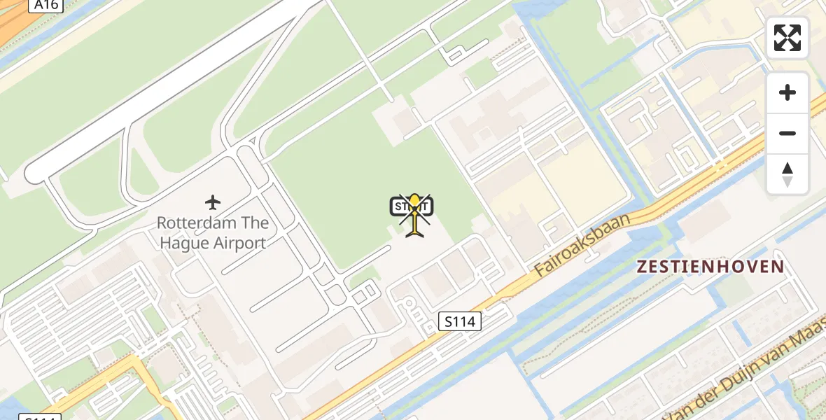 Routekaart van de vlucht: Politiehelikopter naar Rotterdam The Hague Airport, Fairoaksbaan