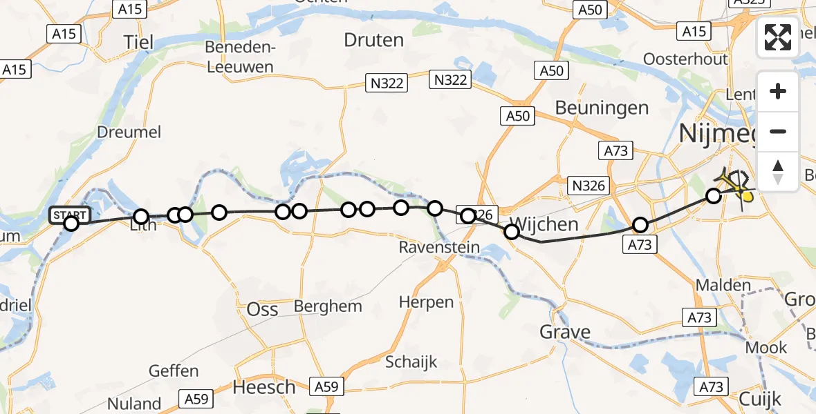 Routekaart van de vlucht: Lifeliner 3 naar Radboud Universitair Medisch Centrum, Geert Grooteplein Zuid