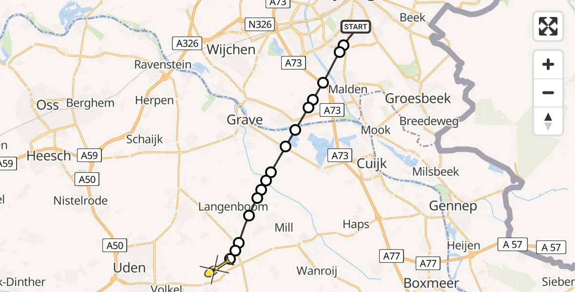 Routekaart van de vlucht: Lifeliner 3 naar Vliegbasis Volkel, Zeelandsedijk