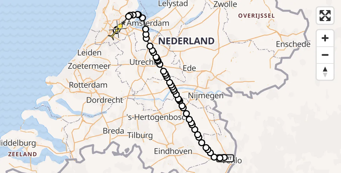 Routekaart van de vlucht: Politieheli naar Schiphol, Loevesteinse Randweg