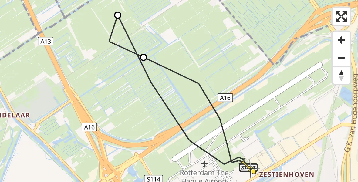 Routekaart van de vlucht: Lifeliner 2 naar Rotterdam The Hague Airport, Brandenburgbaan