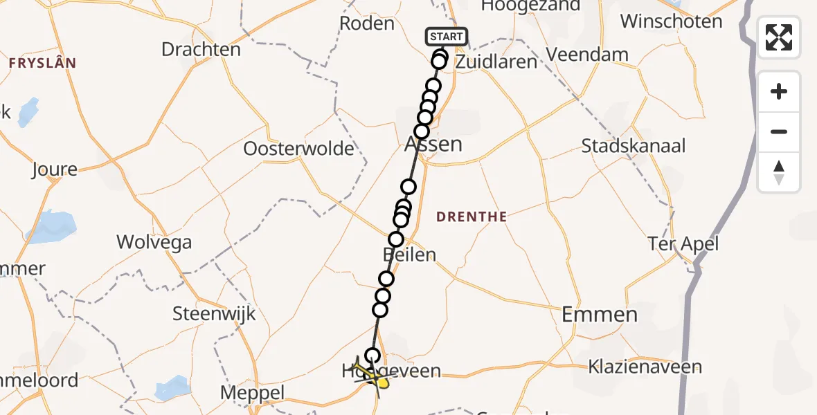 Routekaart van de vlucht: Lifeliner 4 naar Hoogeveen, Vledderweg