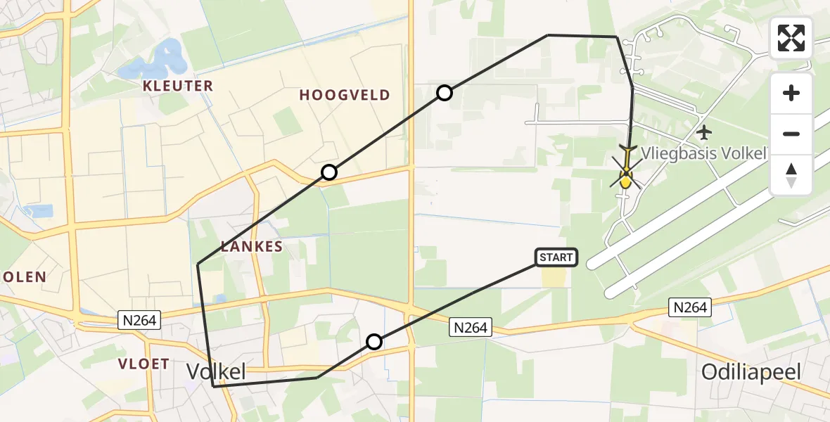 Routekaart van de vlucht: Lifeliner 3 naar Vliegbasis Volkel, Zeelandsedijk