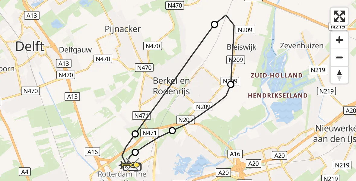 Routekaart van de vlucht: Lifeliner 2 naar Rotterdam The Hague Airport, Brandenburgbaan