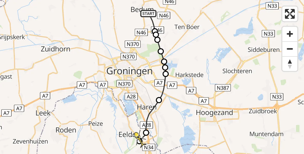Routekaart van de vlucht: Lifeliner 4 naar Groningen Airport Eelde, Machlaan