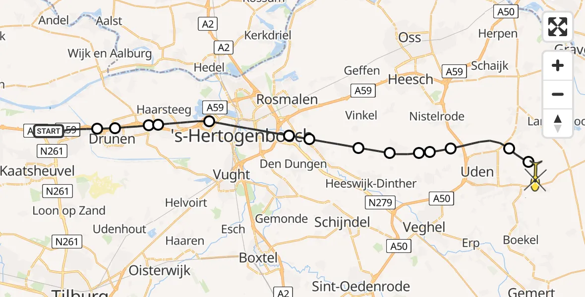 Routekaart van de vlucht: Lifeliner 3 naar Vliegbasis Volkel, Zeelandsedijk