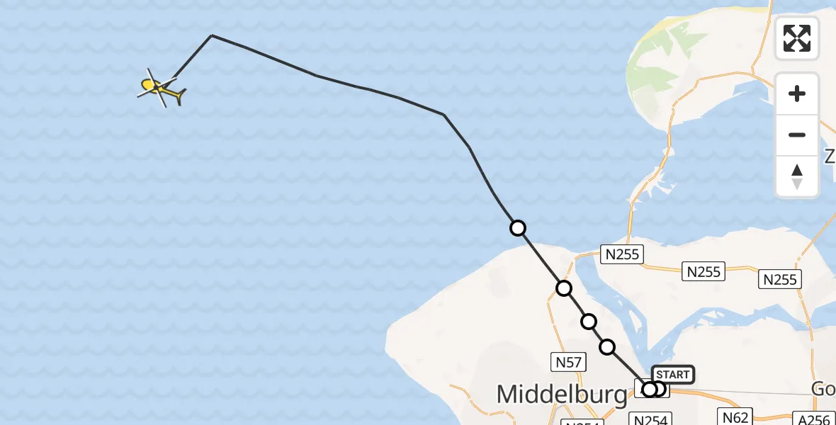 Routekaart van de vlucht: Kustwachthelikopter naar Rijksweg