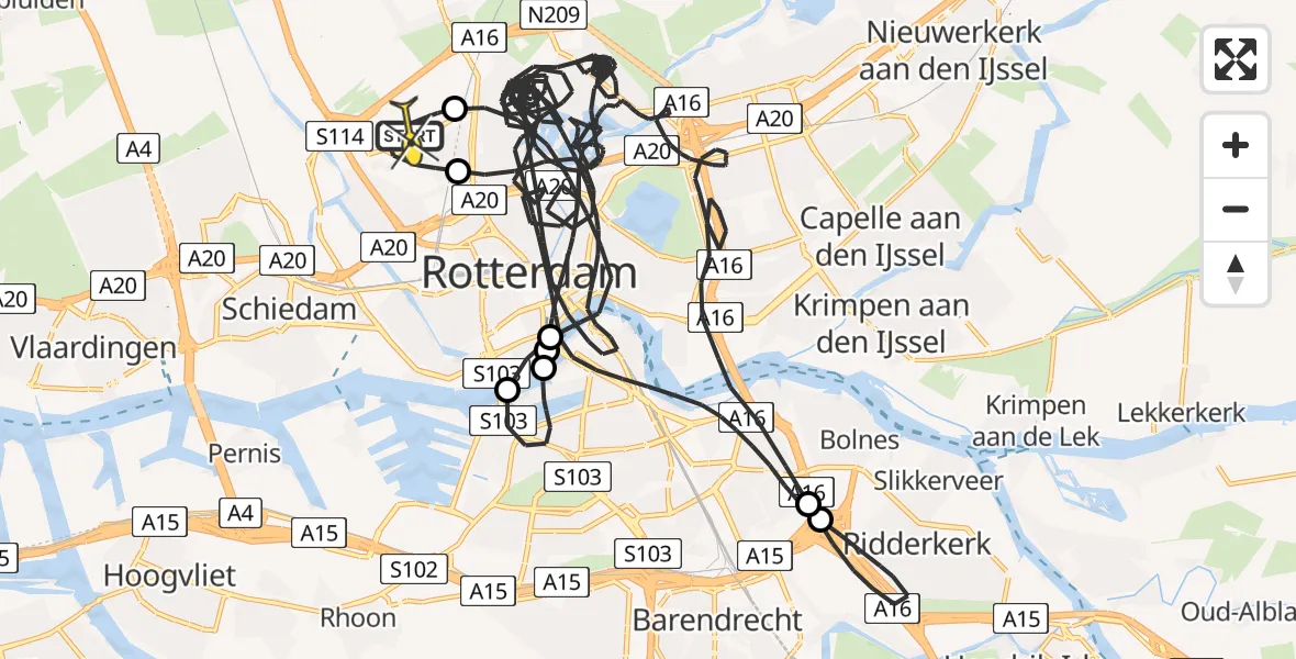 Routekaart van de vlucht: Politiehelikopter naar Rotterdam The Hague Airport, Brandenburgbaan