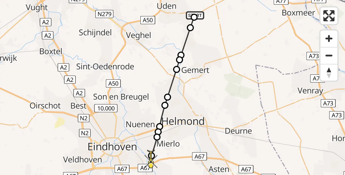 Routekaart van de vlucht: Lifeliner 3 naar Geldrop, Willem van Ruysbroeckstraat
