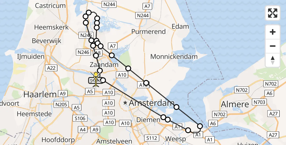 Routekaart van de vlucht: Lifeliner 1 naar Amsterdam Heliport, Hornweg
