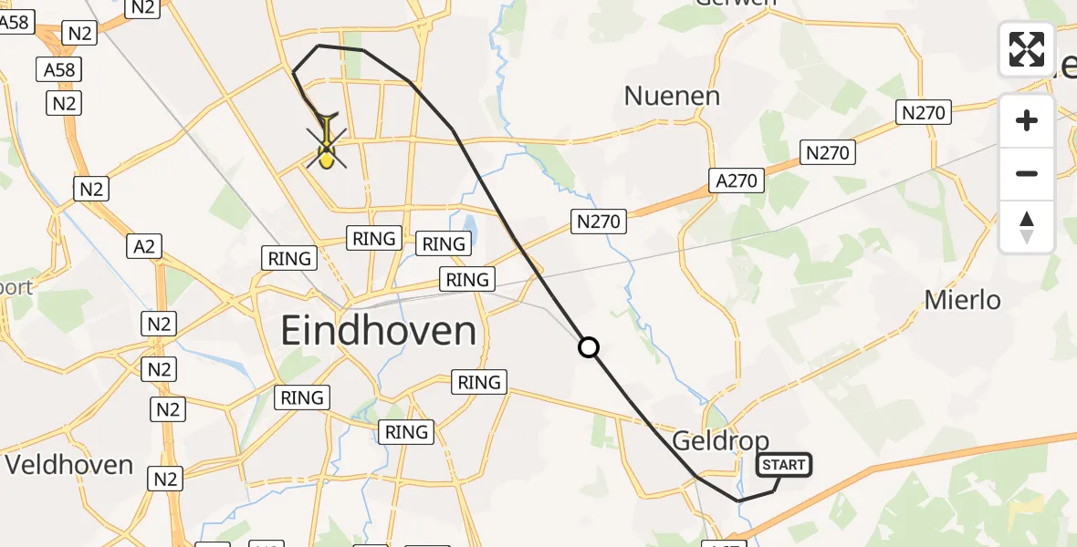 Routekaart van de vlucht: Lifeliner 3 naar Eindhoven, Boostenweg