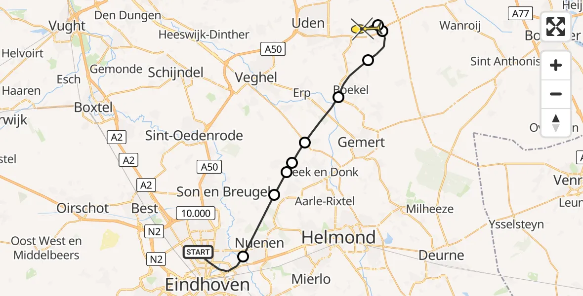 Routekaart van de vlucht: Lifeliner 3 naar Vliegbasis Volkel, Zeelandsedijk