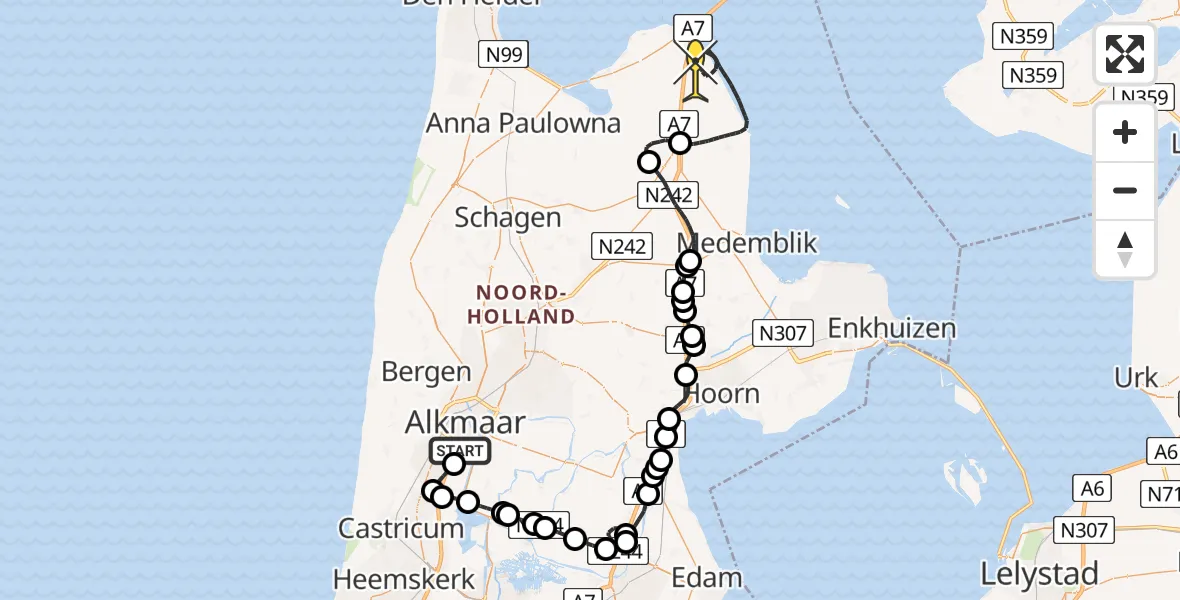 Routekaart van de vlucht: Kustwachthelikopter naar Wieringerwerf, Sluitgatweg