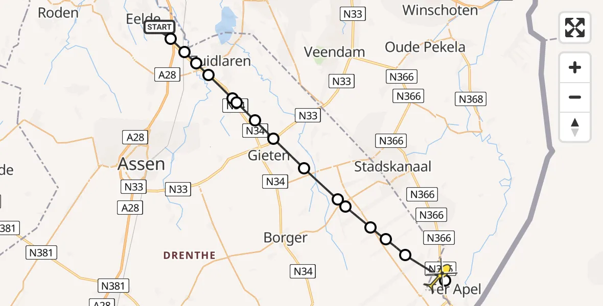 Routekaart van de vlucht: Lifeliner 4 naar Ter Apel, Ter Apelervenen
