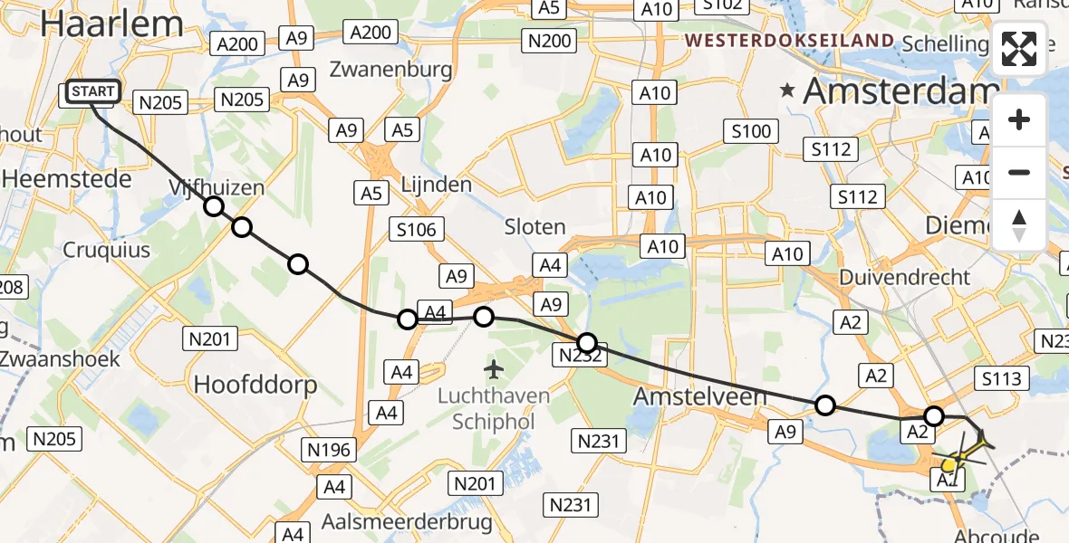 Routekaart van de vlucht: Lifeliner 2 naar Academisch Medisch Centrum (AMC), Helipad