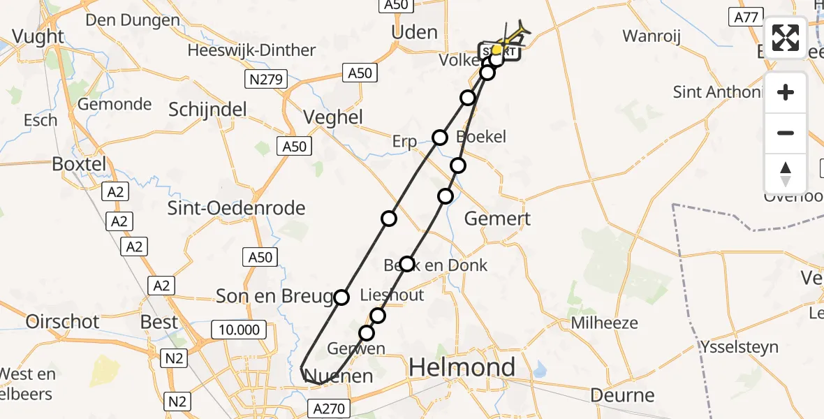 Routekaart van de vlucht: Lifeliner 3 naar Vliegbasis Volkel, Zeelandsedijk