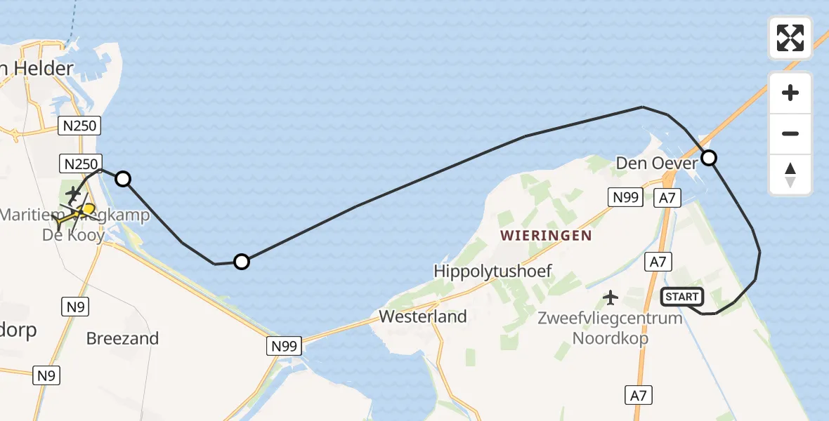 Routekaart van de vlucht: Kustwachthelikopter naar Vliegveld De Kooy, Luchthavenweg