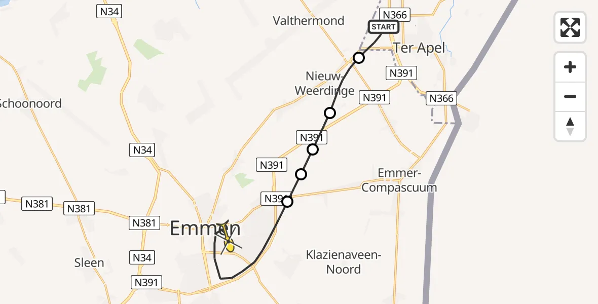 Routekaart van de vlucht: Lifeliner 4 naar Emmen, Boermarkeweg