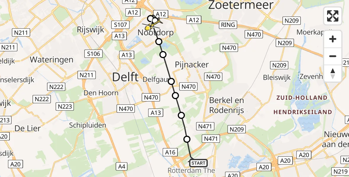 Routekaart van de vlucht: Lifeliner 2 naar Nootdorp, Laan van Nootdorp