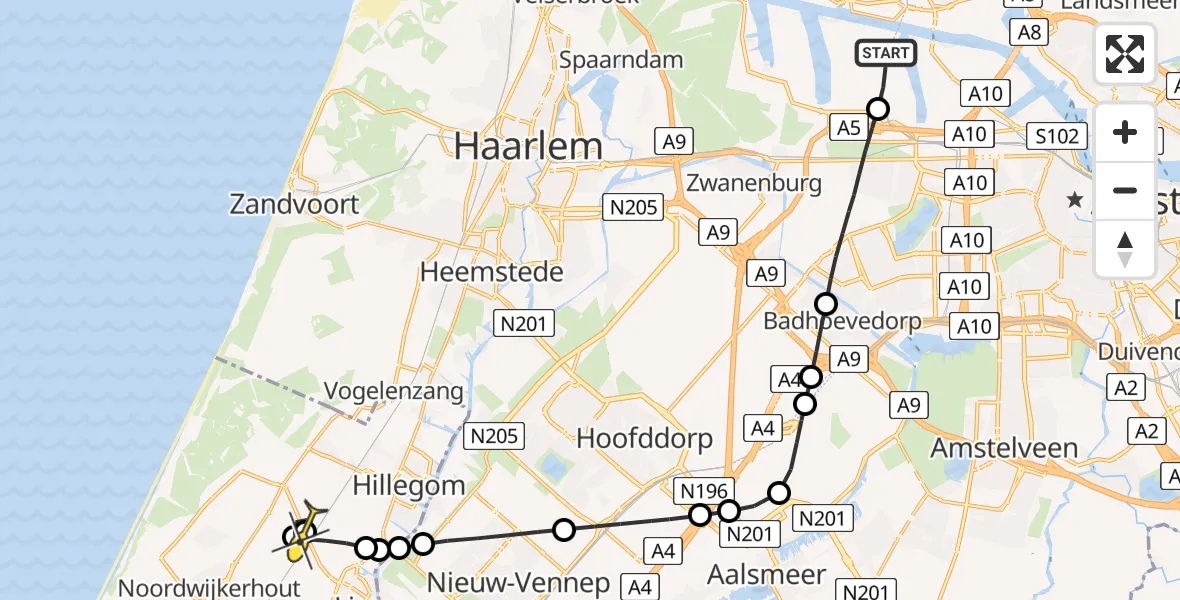 Routekaart van de vlucht: Lifeliner 1 naar Lisse, Delfweg