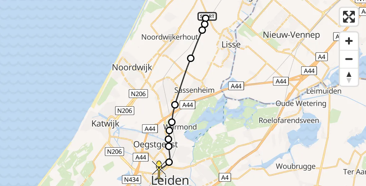 Routekaart van de vlucht: Lifeliner 1 naar Leiden, Albinusdreef