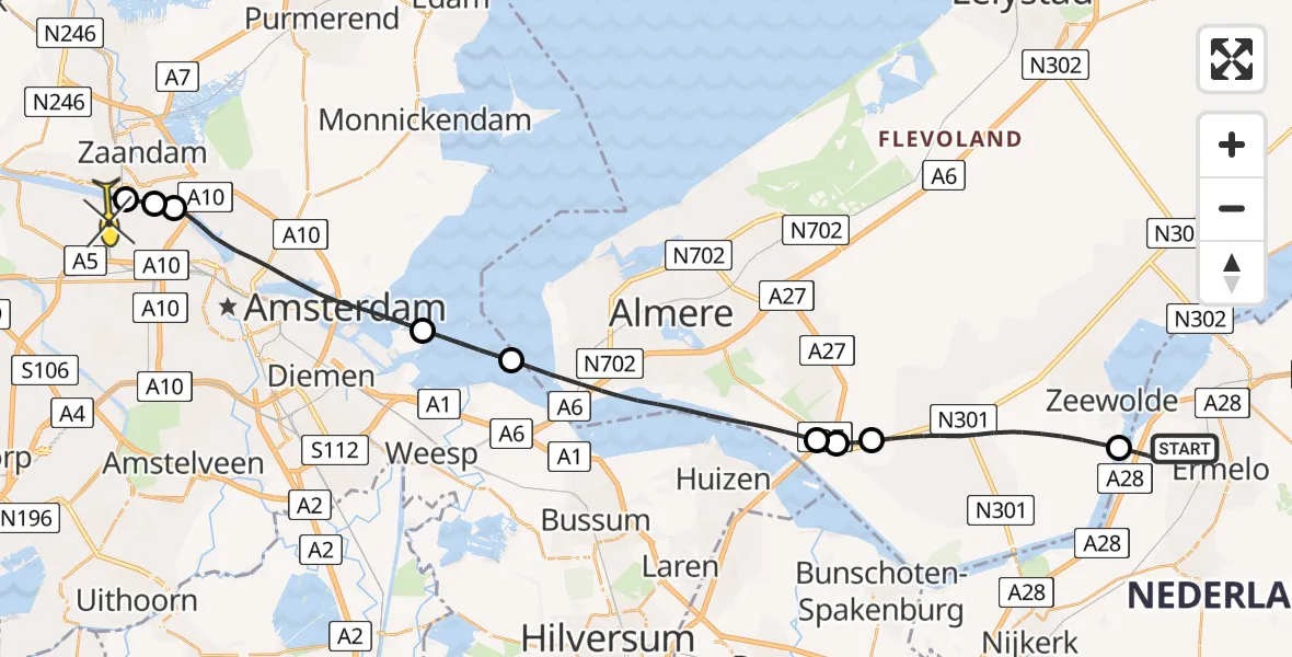 Routekaart van de vlucht: Lifeliner 1 naar Amsterdam Heliport, Hornweg