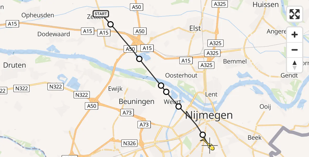 Routekaart van de vlucht: Lifeliner 3 naar Radboud Universitair Medisch Centrum, Geert Grooteplein Zuid