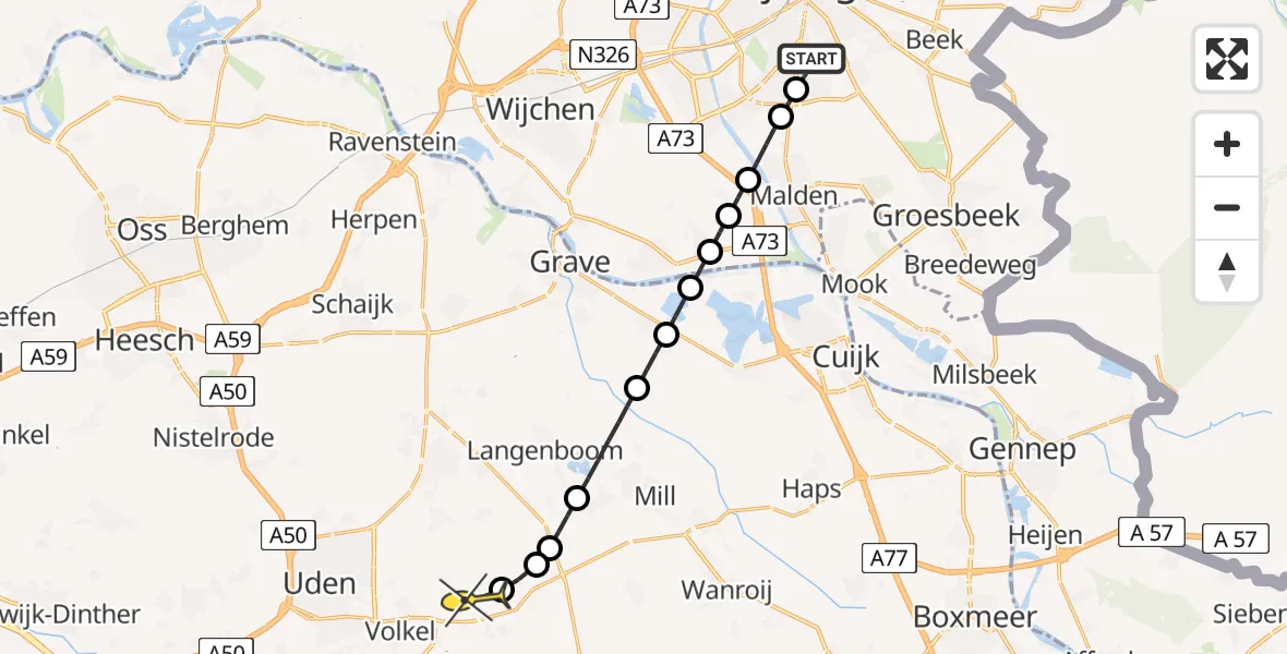 Routekaart van de vlucht: Lifeliner 3 naar Vliegbasis Volkel, Zeelandsedijk