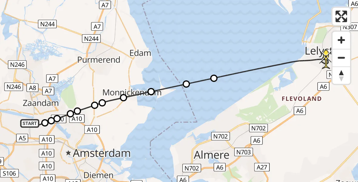 Routekaart van de vlucht: Lifeliner 1 naar Lelystad, Zuigerplasdreef