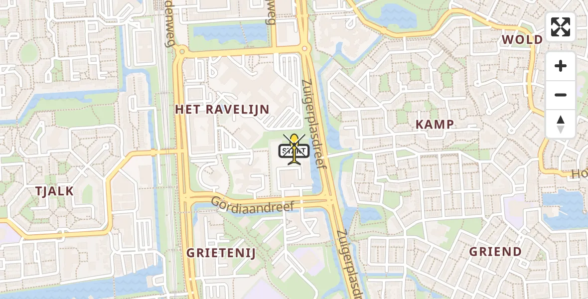 Routekaart van de vlucht: Lifeliner 1 naar Lelystad, Zuigerplasdreef