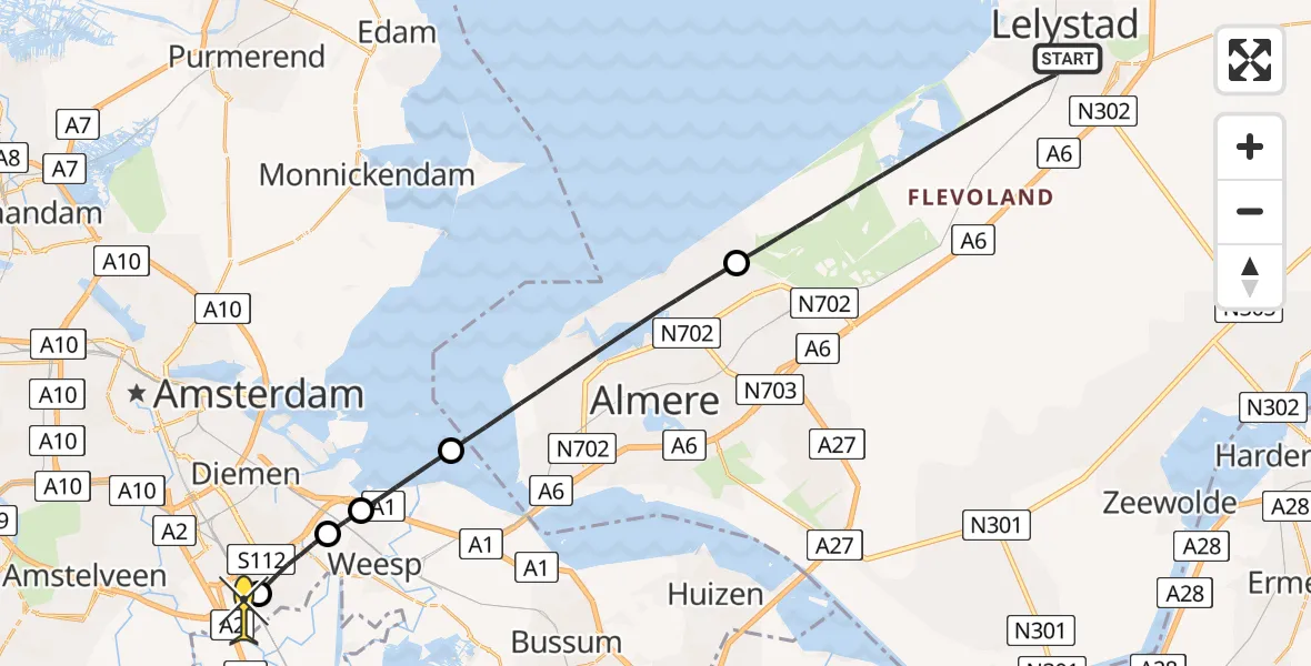 Routekaart van de vlucht: Lifeliner 1 naar Academisch Medisch Centrum (AMC), Helipad