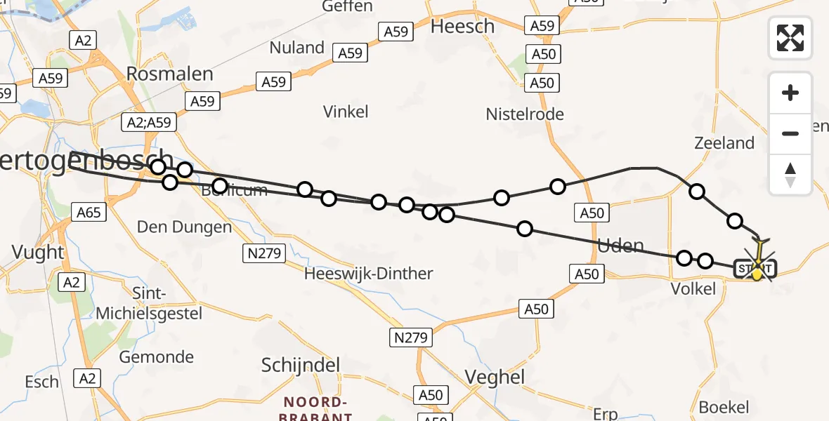 Routekaart van de vlucht: Lifeliner 3 naar Vliegbasis Volkel, Zeelandsedijk