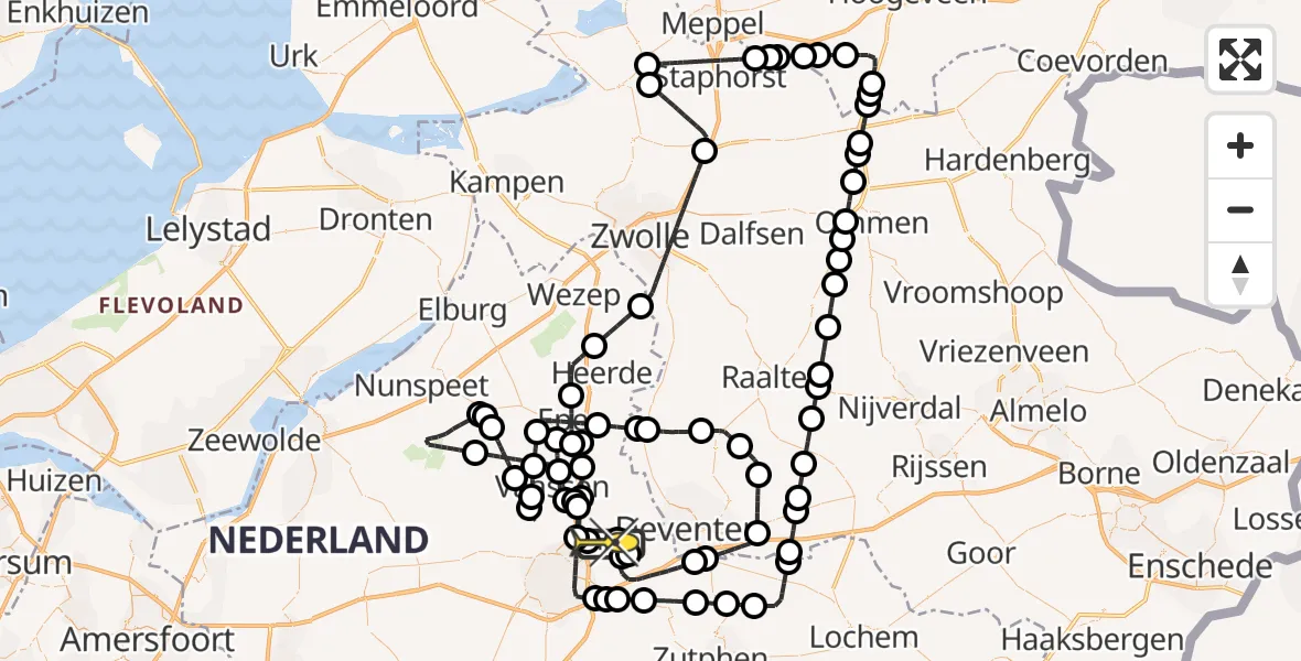 Routekaart van de vlucht: Politiehelikopter naar Vliegveld Teuge, de Zanden