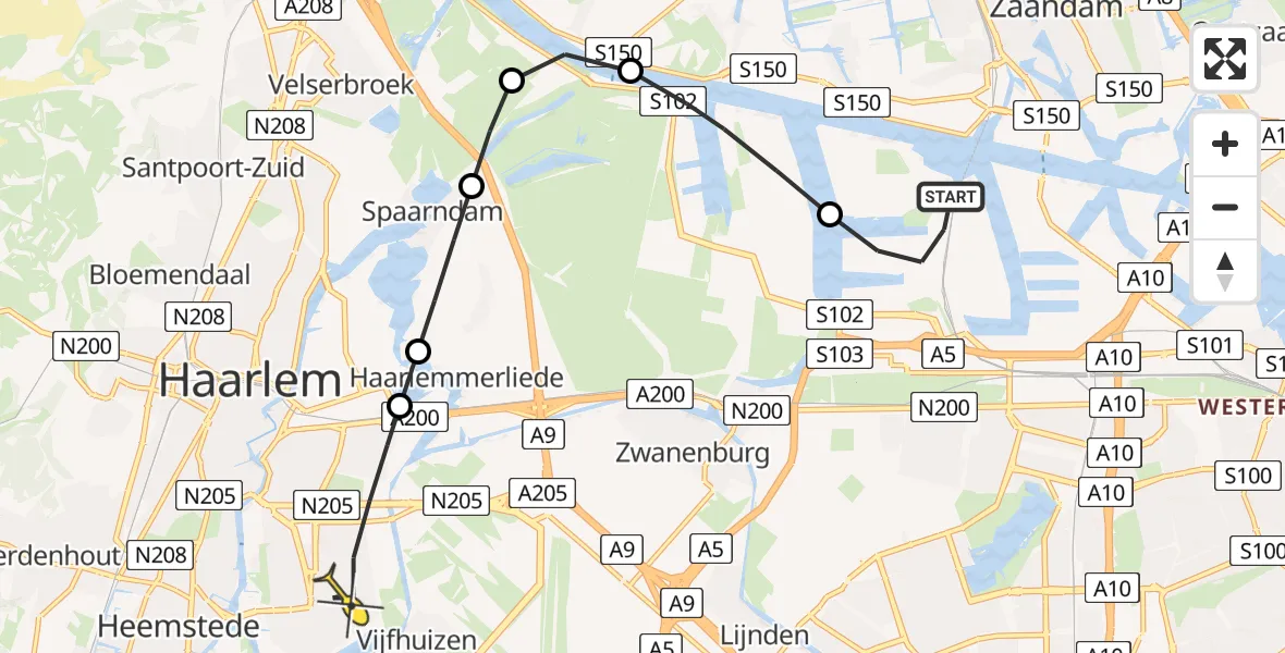 Routekaart van de vlucht: Lifeliner 1 naar Haarlem, Baden-Powellstraat