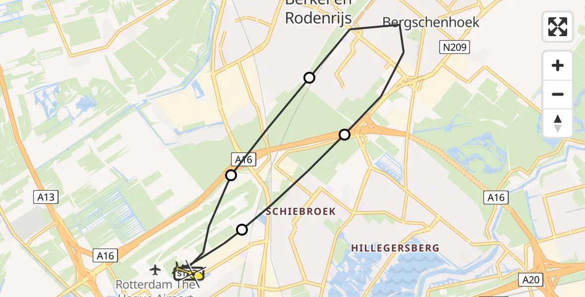 Routekaart van de vlucht: Lifeliner 2 naar Rotterdam The Hague Airport, Brandenburgbaan