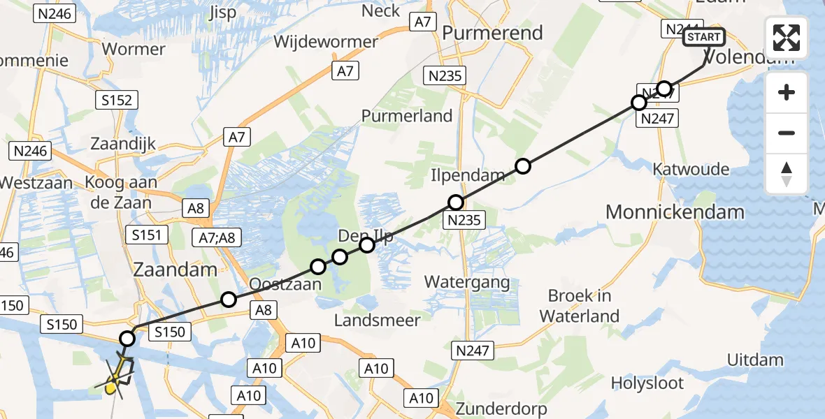 Routekaart van de vlucht: Lifeliner 1 naar Amsterdam Heliport, Capriweg