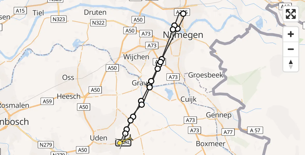 Routekaart van de vlucht: Lifeliner 3 naar Vliegbasis Volkel, Zeelandsedijk