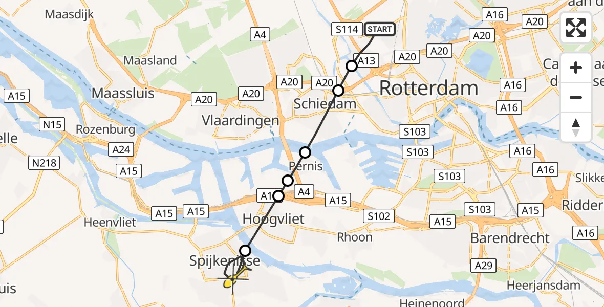 Routekaart van de vlucht: Lifeliner 2 naar Spijkenisse, Beukenlaan