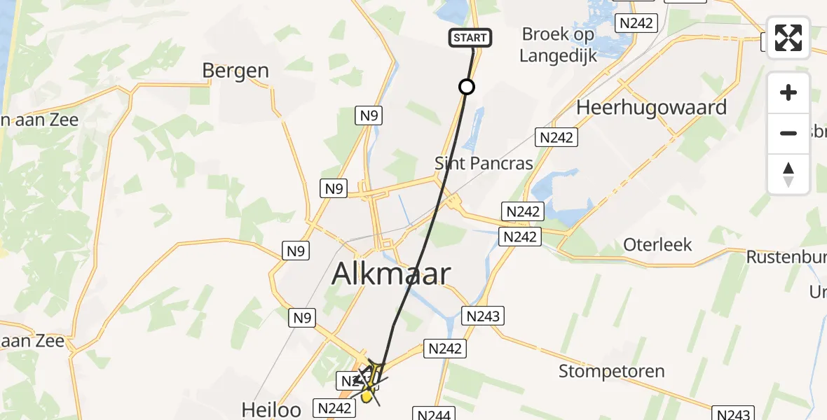 Routekaart van de vlucht: Lifeliner 1 naar Alkmaar, Parelweg