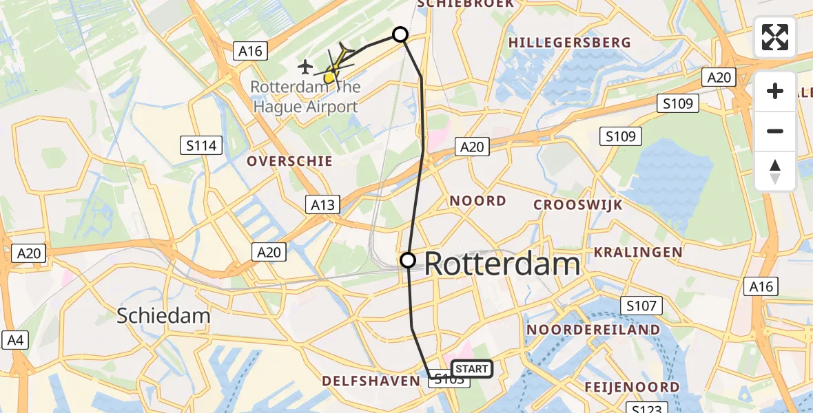 Routekaart van de vlucht: Lifeliner 2 naar Rotterdam The Hague Airport, Brandenburgbaan