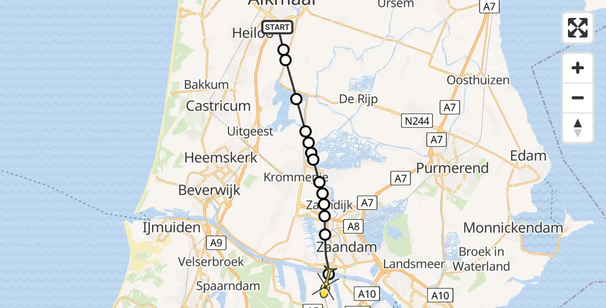Routekaart van de vlucht: Lifeliner 1 naar Amsterdam Heliport, Hornweg