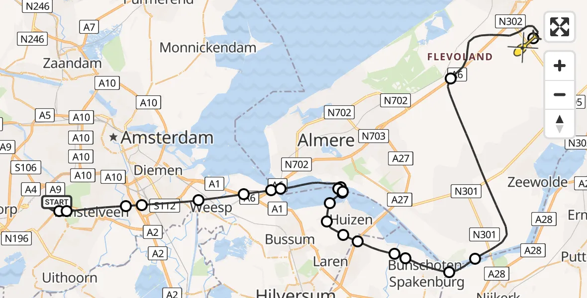Routekaart van de vlucht: Politiehelikopter naar Lelystad Airport, Arendweg