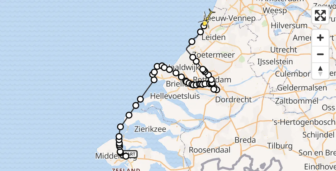 Routekaart van de vlucht: Kustwachthelikopter naar Noordwijk, Naaktstrand Noordwijk